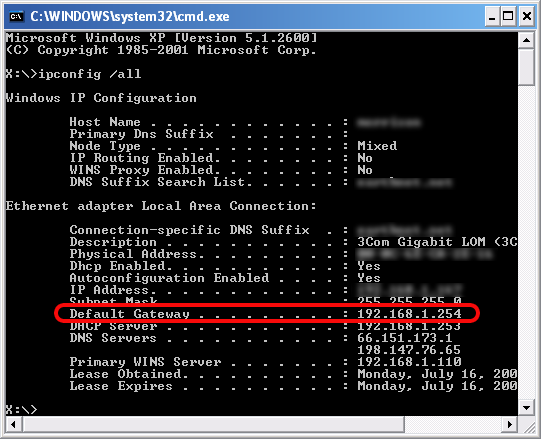 Indirizzo di gateway del router