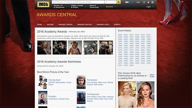 Internet movie database, speciale Oscar 2016