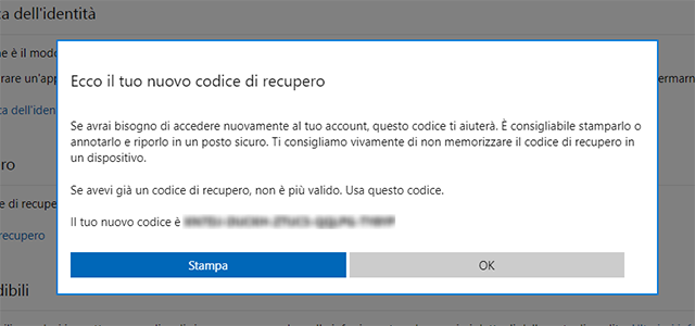 Codice recupero Microsoft