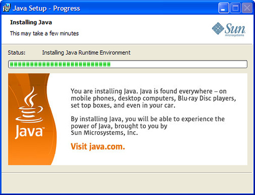 Installazione di Java Runtime Environment in corso