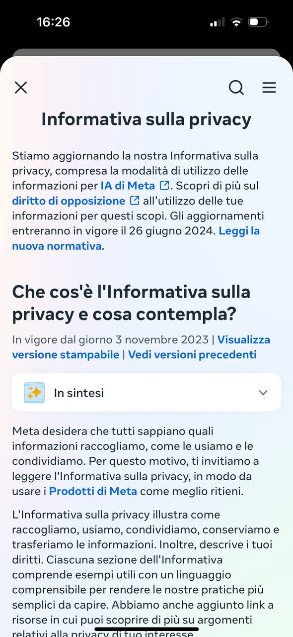 informativa privacy facebook e ai