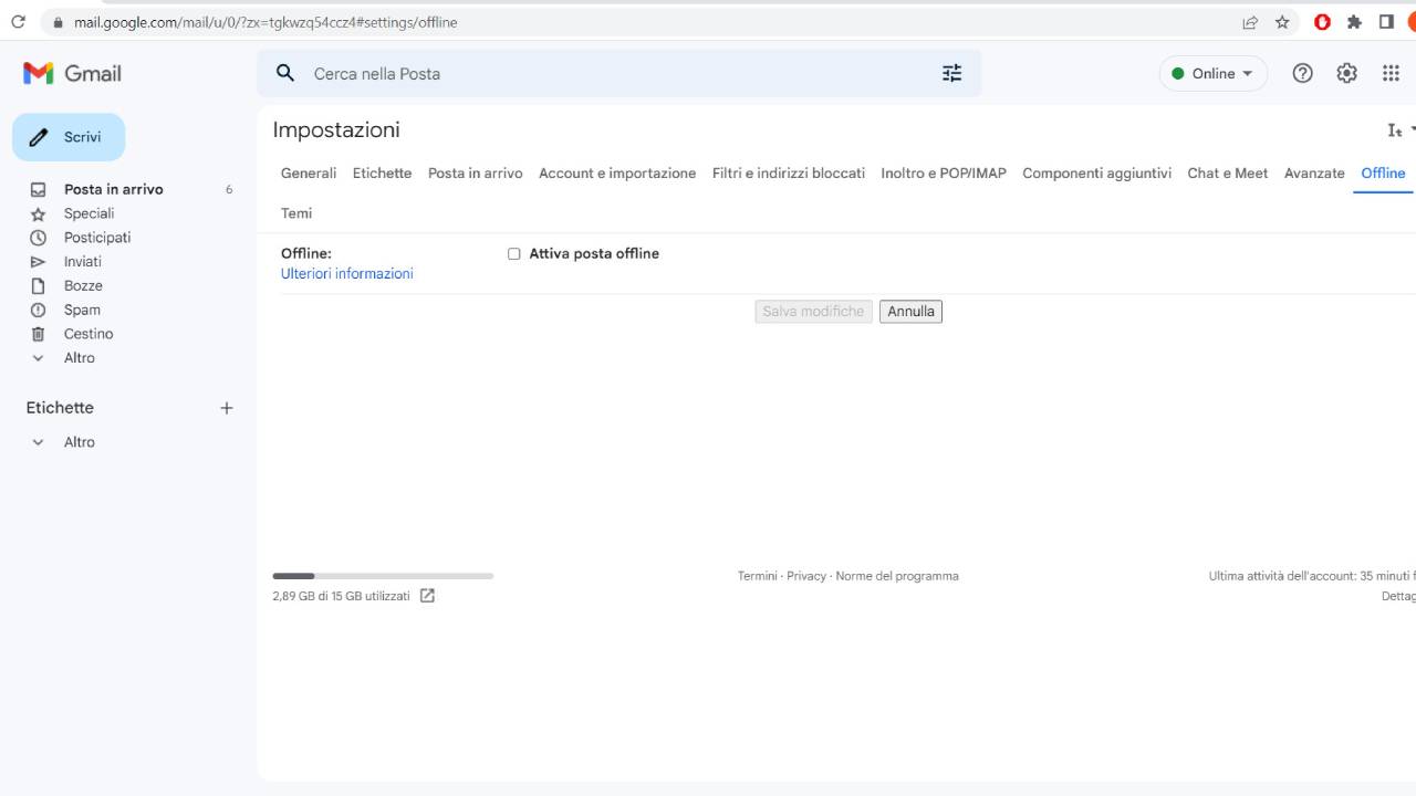 Gmail eliminare i dati offline