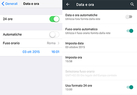 Cambiare ora Android e iOS