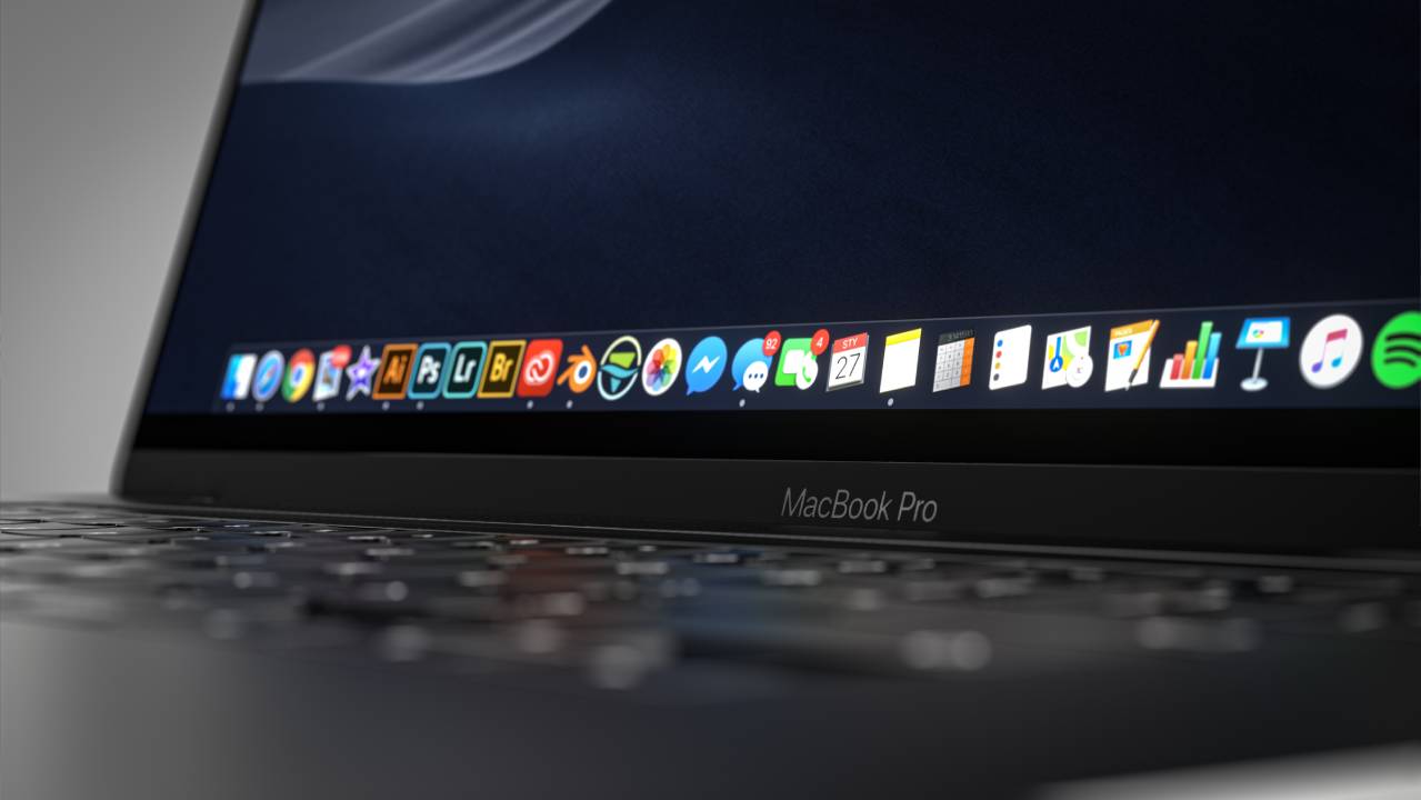dettaglio macbook pro con icone sullo schermo