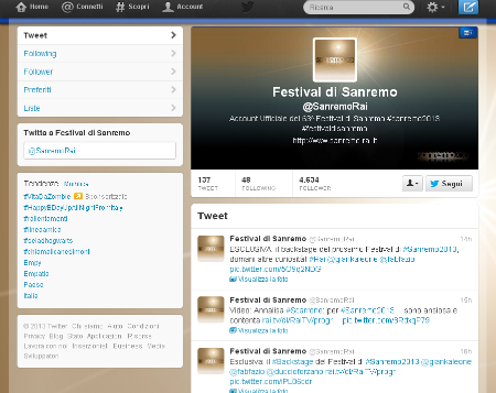 il profilo Twitter del Festival