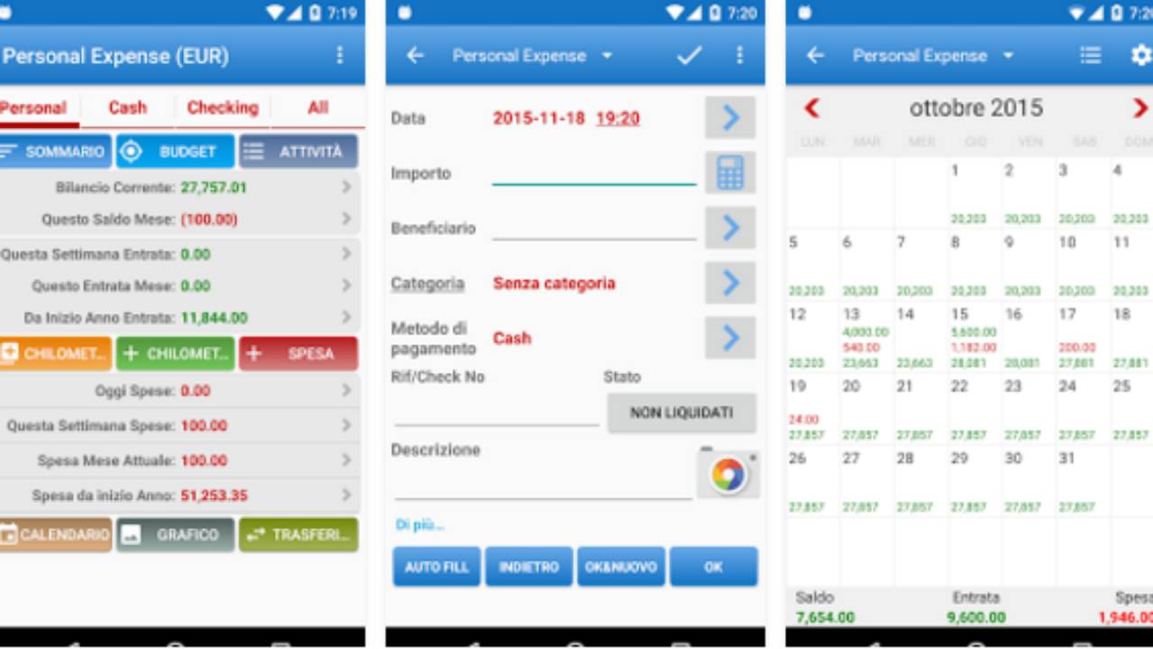 schermate app expense manager