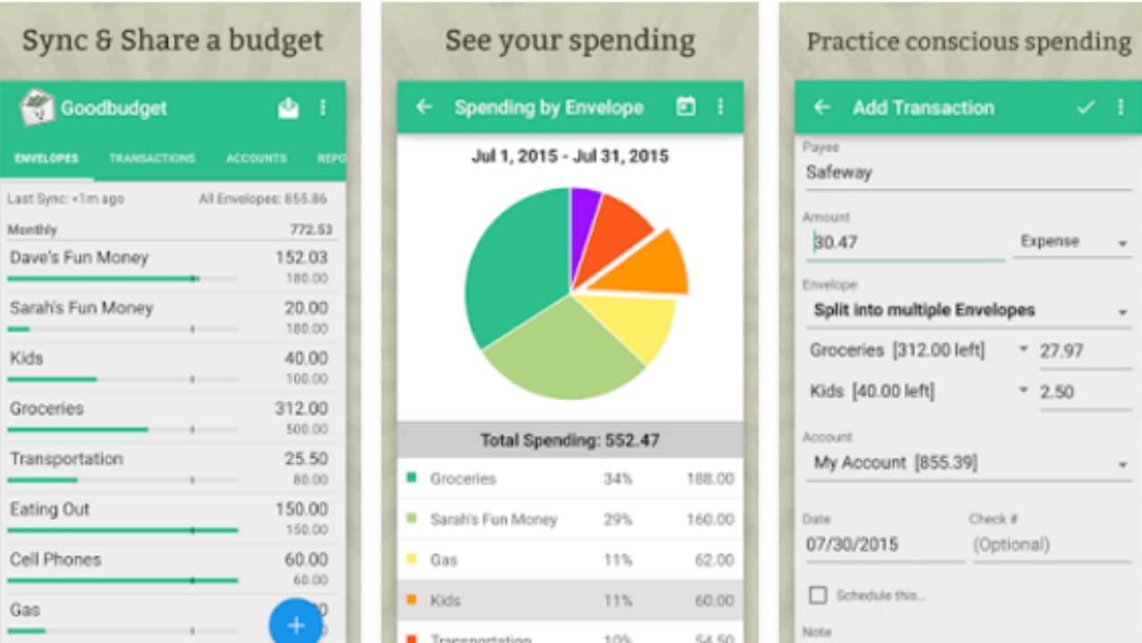 schermate app Goodbudget