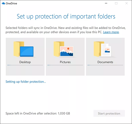 Pannello backup OneDrive