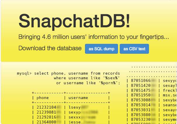 Homepage di SnapchatDB