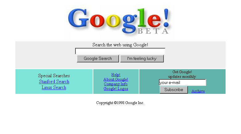 La prima homepage di Google