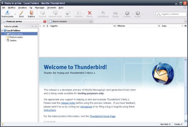 Una schermata di Thunderbird, client di posta elettronica open source di Mozilla Foundation