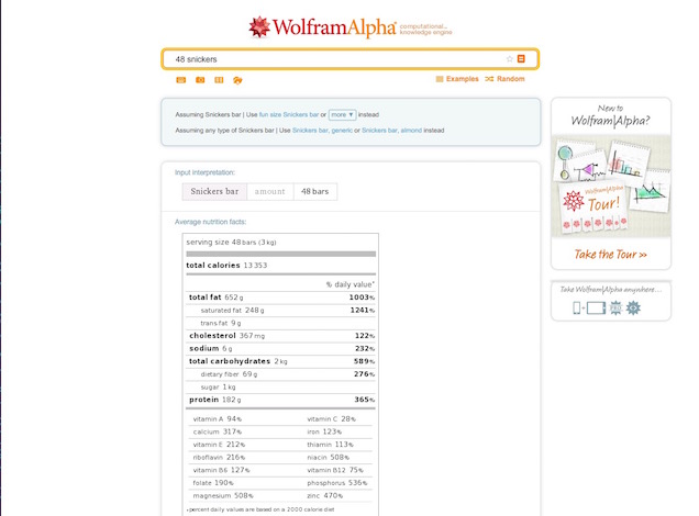 valori nutrizionali wolfram alpha