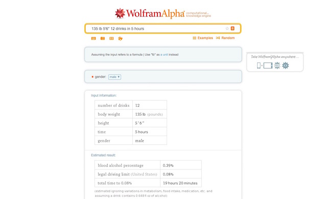 tasso alcolico wolfram alpha