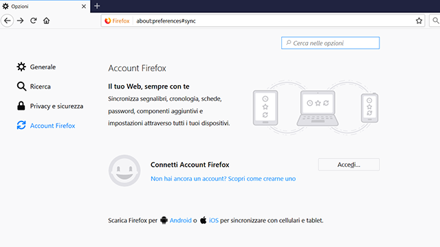 accedi firefox quantum