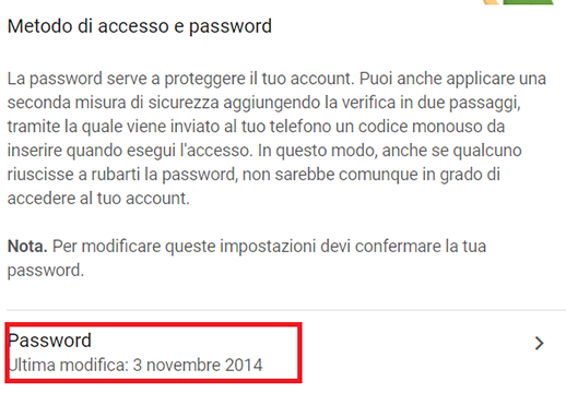 password cambiata