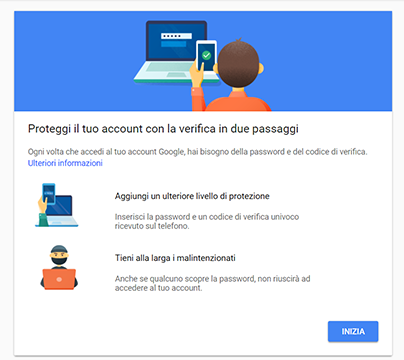 autenticazione due fattori account google