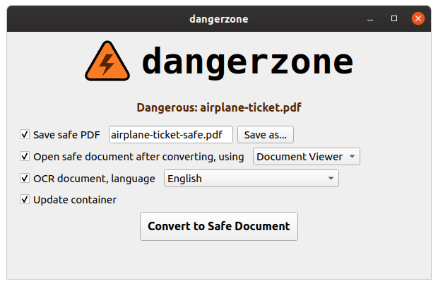 Interfaccia Dangerzone