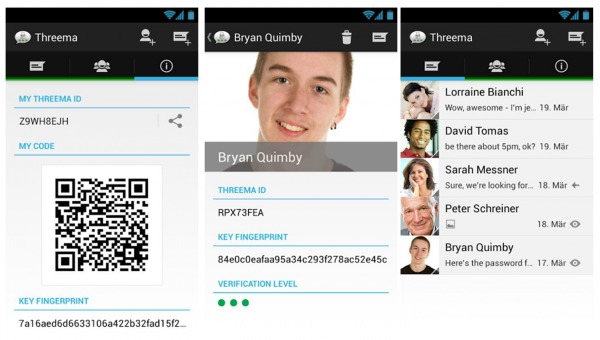 Alcune schermate di Threema per Android