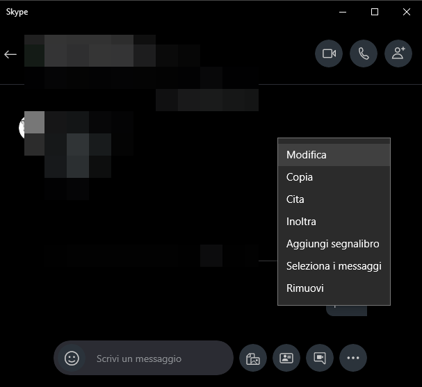 Modificare messaggio inviato su Skype