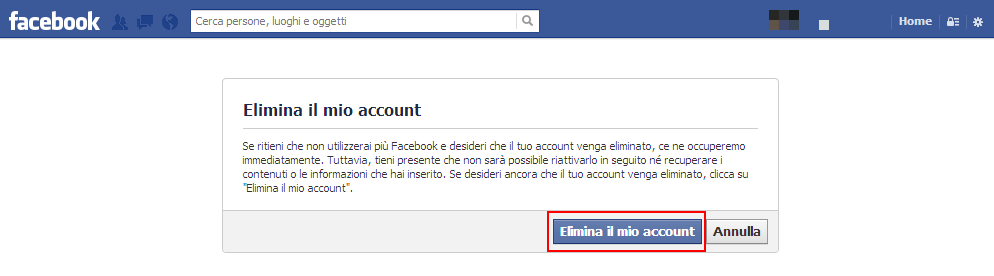 Elimina account da Facebook