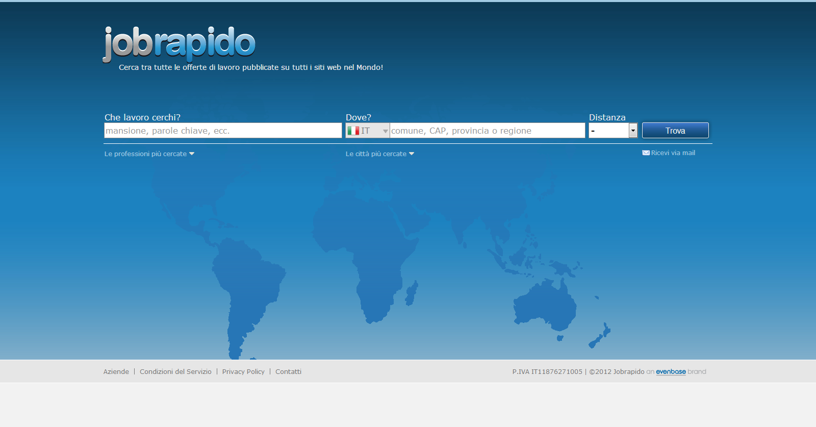 Schermata principale del portale jobrapido.com