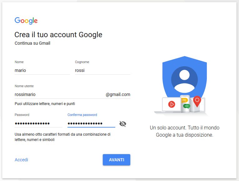 Come creare account Googe