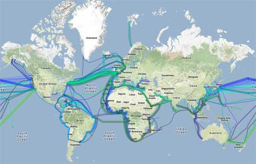 Mappa di alcuni collegamenti Internet sottomarini