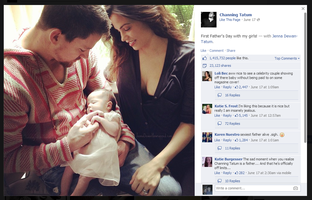 L'attore Channing Tatum ha utilizzato Facebook per mostrare al mondo la prima foto di sua figlia
