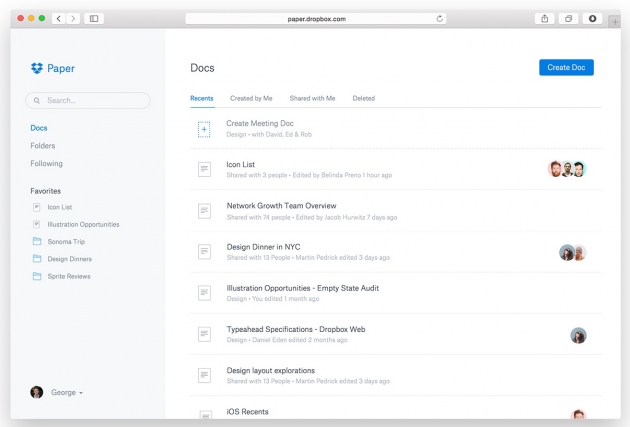 L'interfaccia di Dropbox Paper