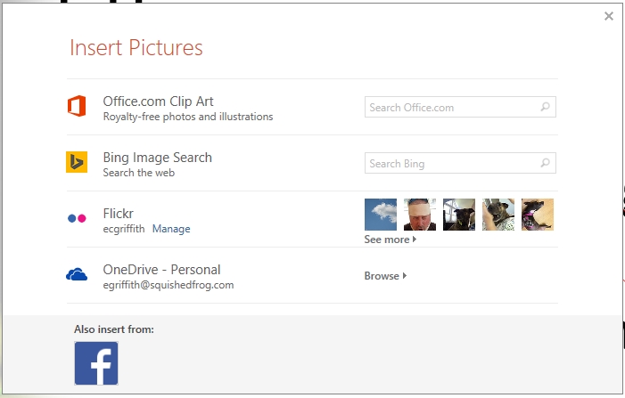 Immagini da Flickr, OneDrive e Facebook