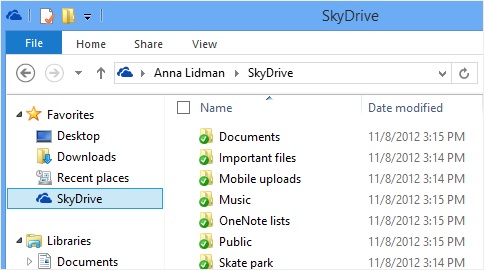 Una schermata di Skydrive