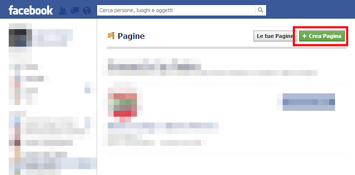 Primo passaggio per creare una pagina Facebook