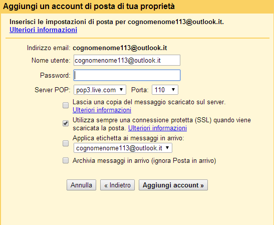 La procedura guidata per Gmail