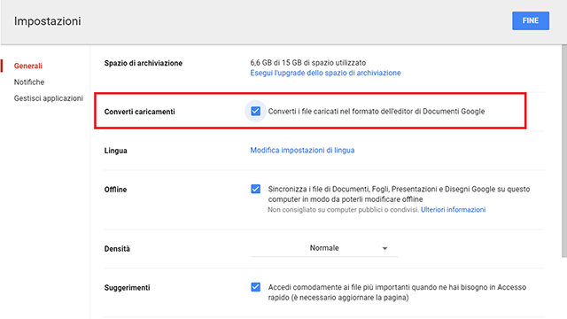 convertire file google docs