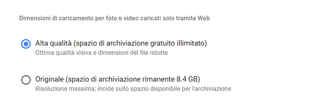 google foto impostazioni
