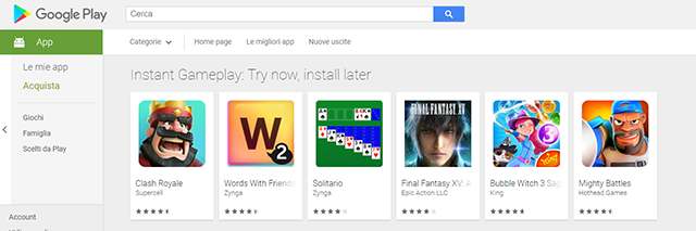 google play instant giochi disponibili
