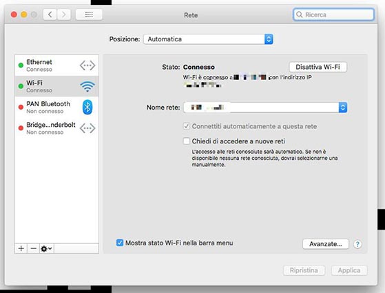 Impostazioni Wi-Fi macOS