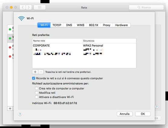 Reti Wi-Fi salvate su Mac