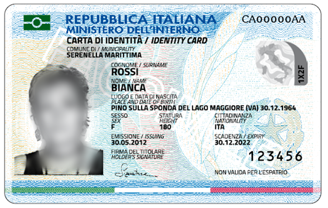 Fac simile della Carta identità elettronica