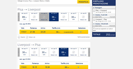 Form di prenotazione Ryanair