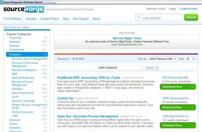 Uno screenshot di SourceForge