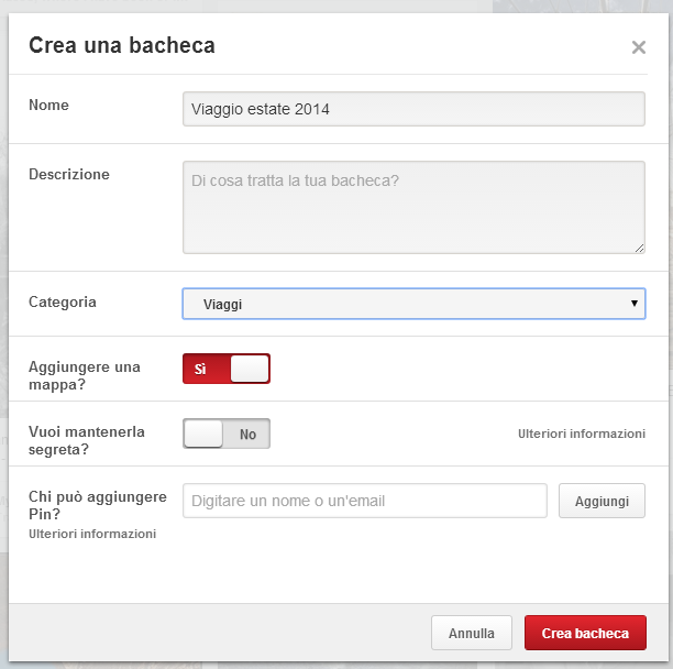 Creare una bacheca viaggi su Pinterest
