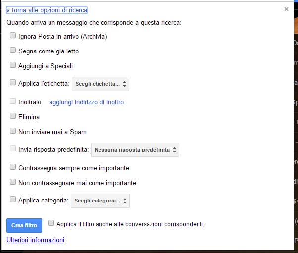 Creare filtri avanzati Gmail