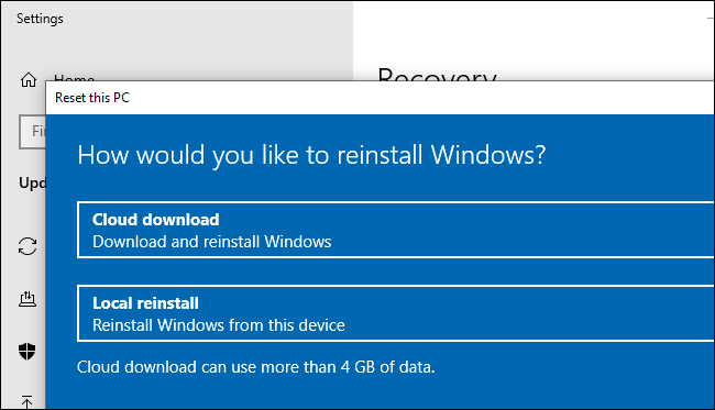 Reinstallare Windows 10 da cloud