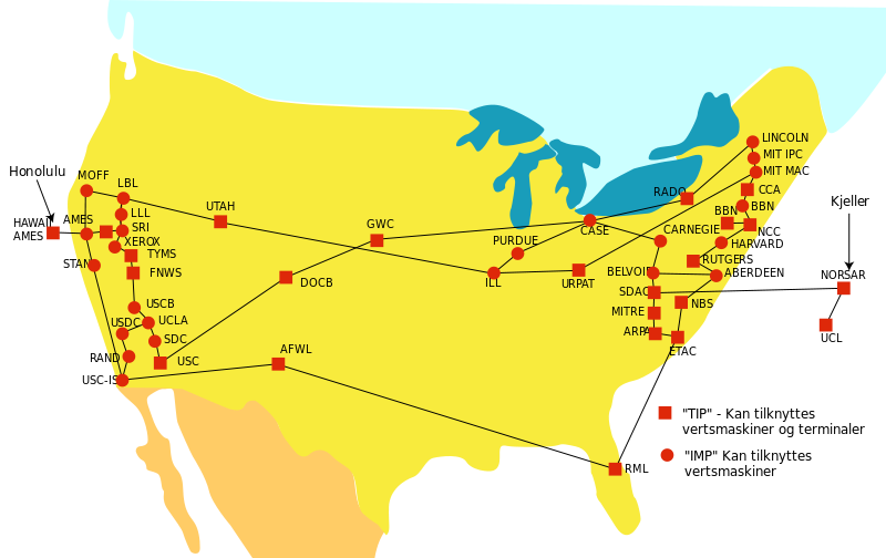 L'estensione della rete ARPANET nel 1974
