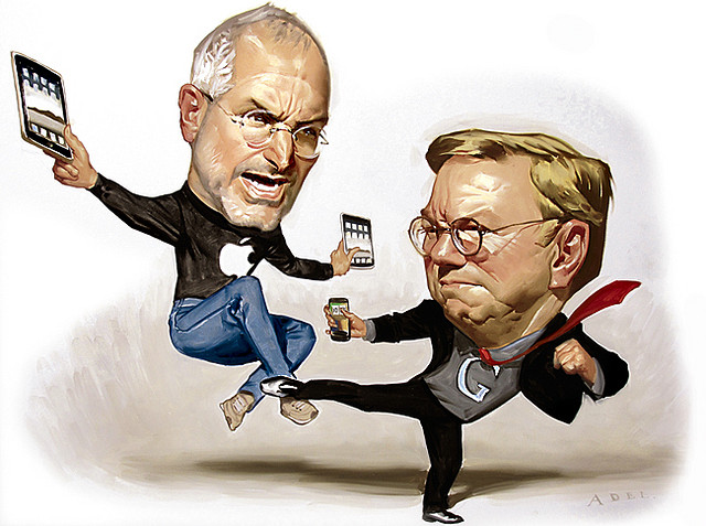 Una vignetta che ritrae una scena ninja tra Steve Jobs ed Eric Schmidt