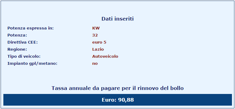 Calcolo del bollo online