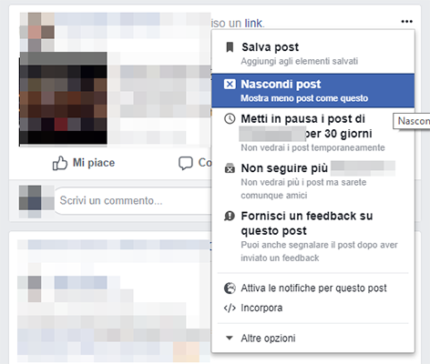 Come nascondere post degli amici