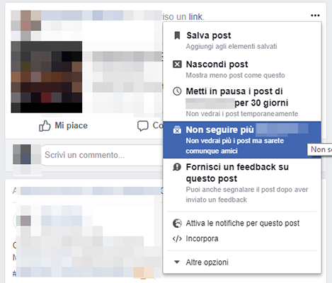 Non seguire amici su Facebook