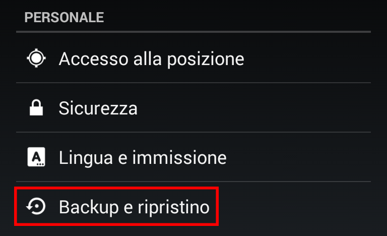 Backup e ripristino Android